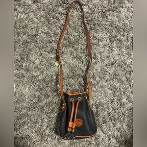 Dooney & Bourke Black and Brown Drawstring Bucket Bag
